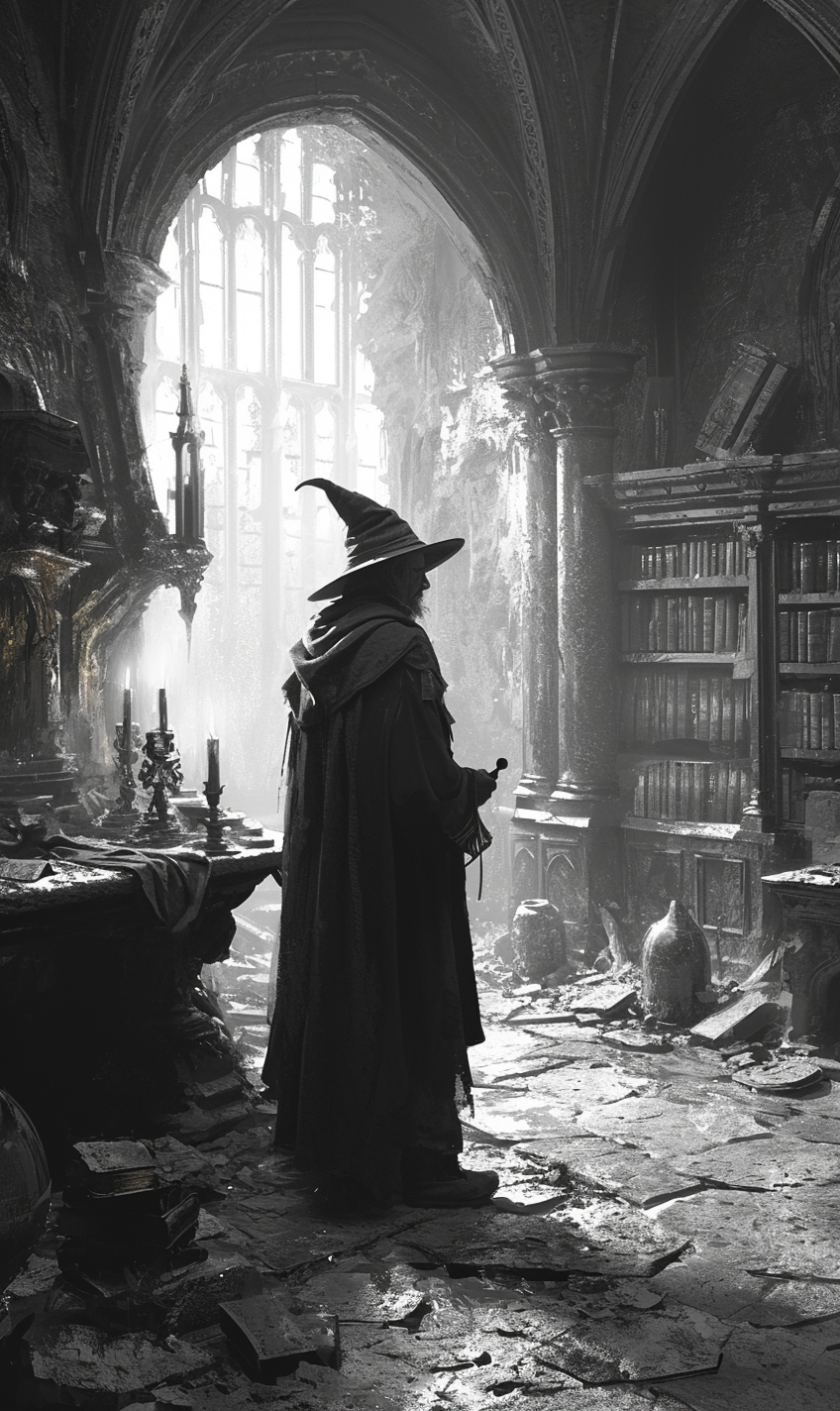 Mysterious wizard casting spells in a library  ?✨