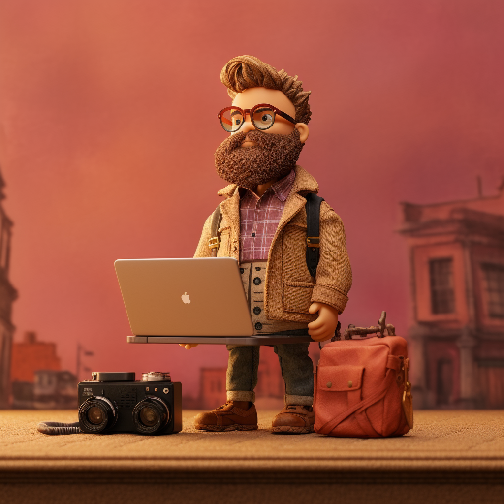 Engineer holding laptop with glasses and beard