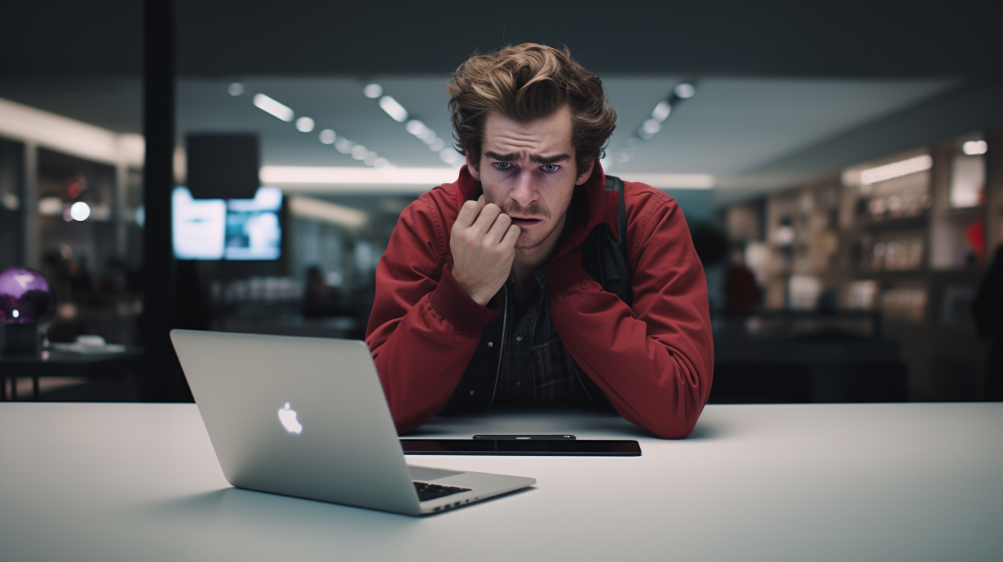 Andrew Garfield in smartphone store