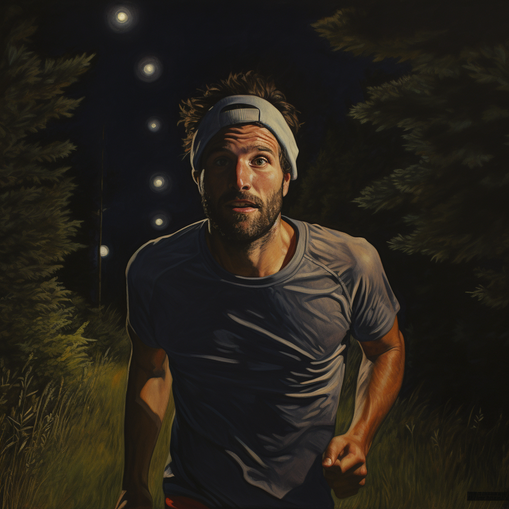 Andrew Huberman jogging on a nighttime trail