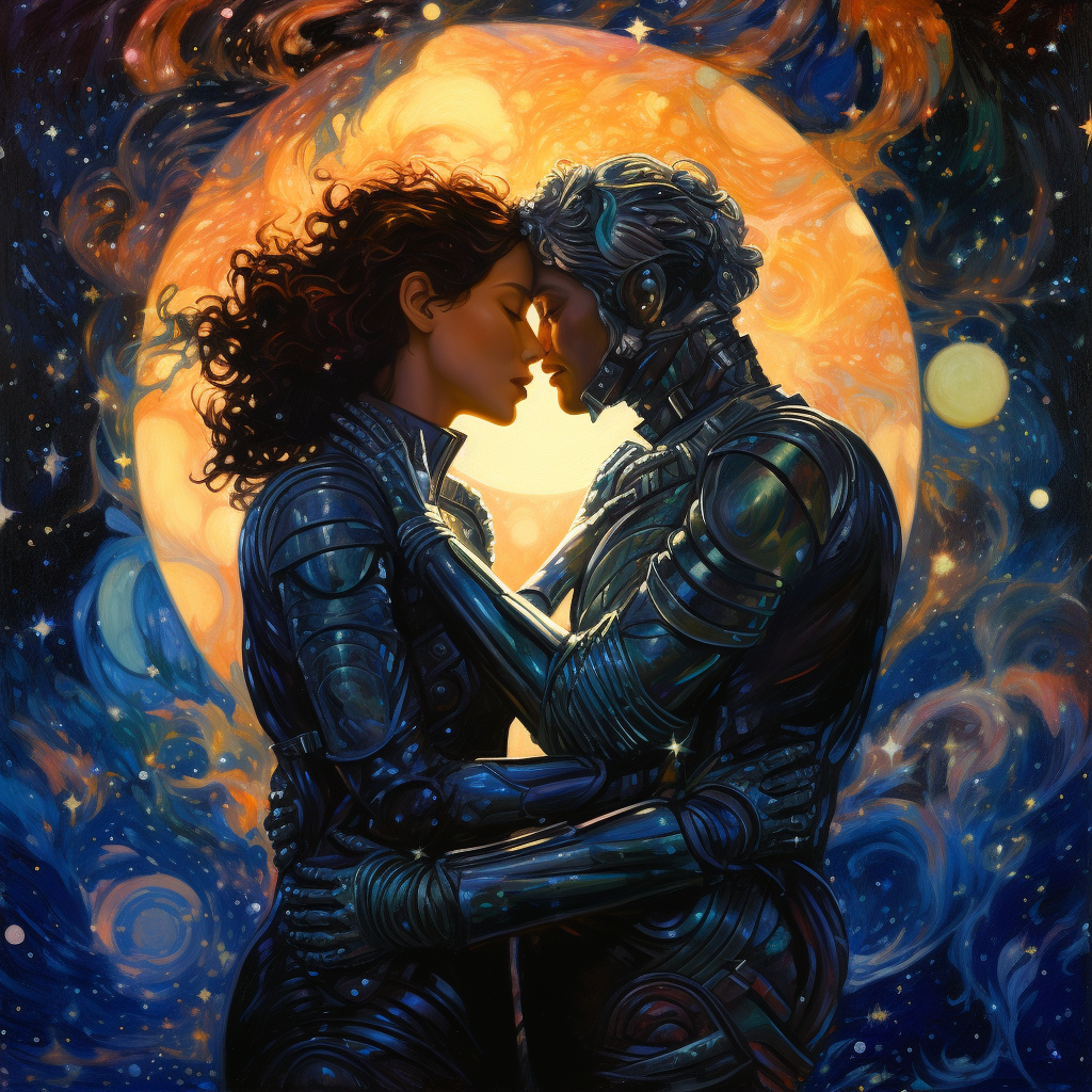 Androgynous people touching in space