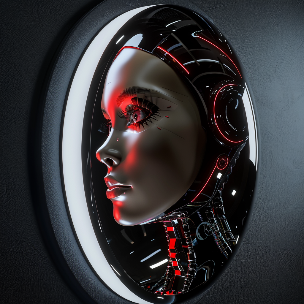 Android robot girl mirror face left