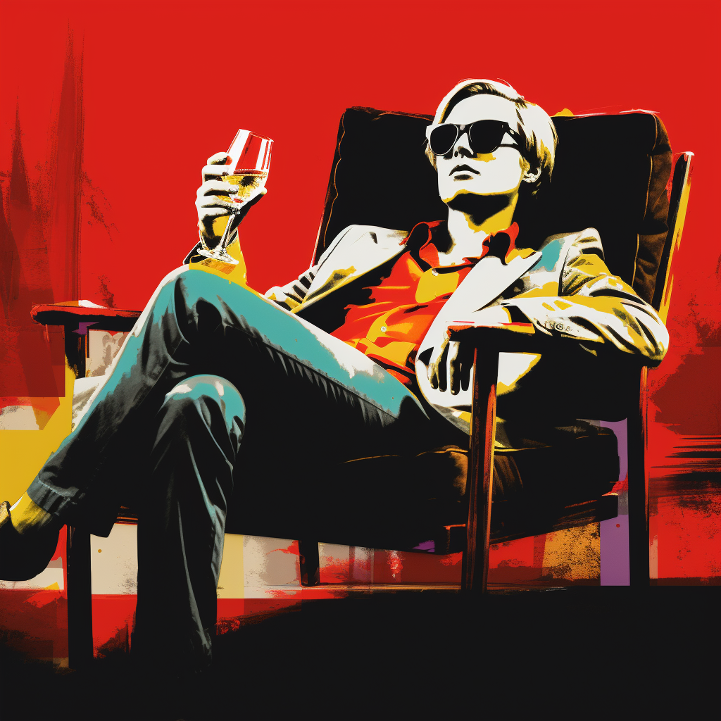 Andy Warhol reclining with wine