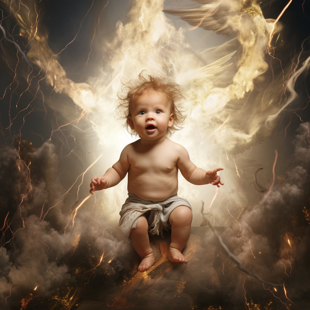 Angel baby throwing lightening