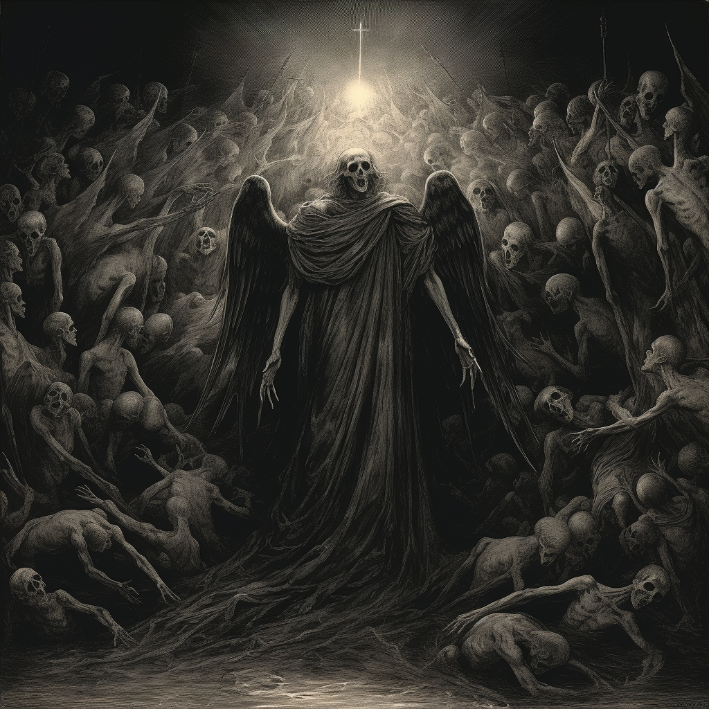 Souls in torment under angel of death