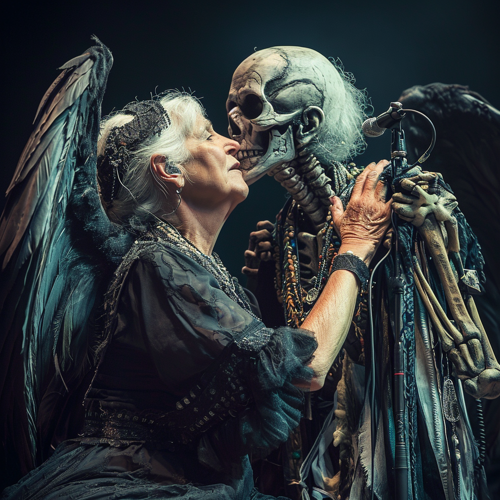 Angel of Death visiting aging hippie at concert