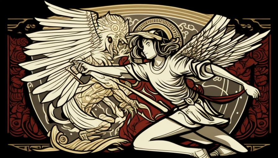 Art Nouveau angel battling demon