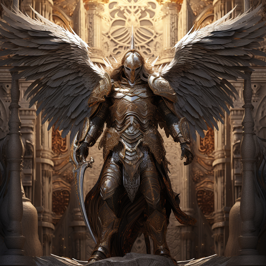 Angel Knight Protecting Temple Entrance