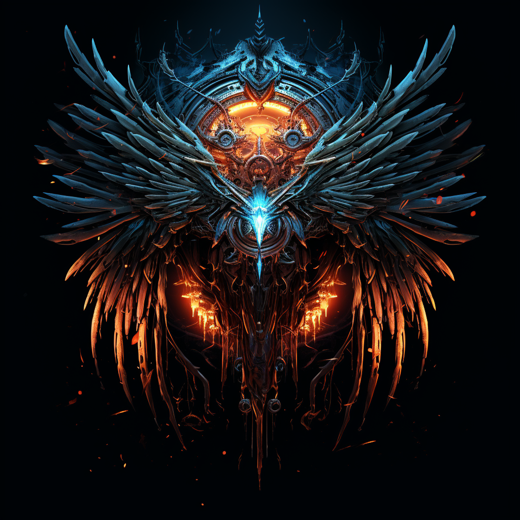 Cyberpunk angel wings in darkness between stars