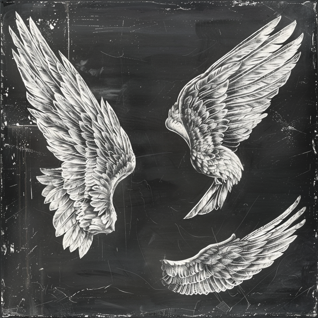 Angel Wings Chalk Sketches Black