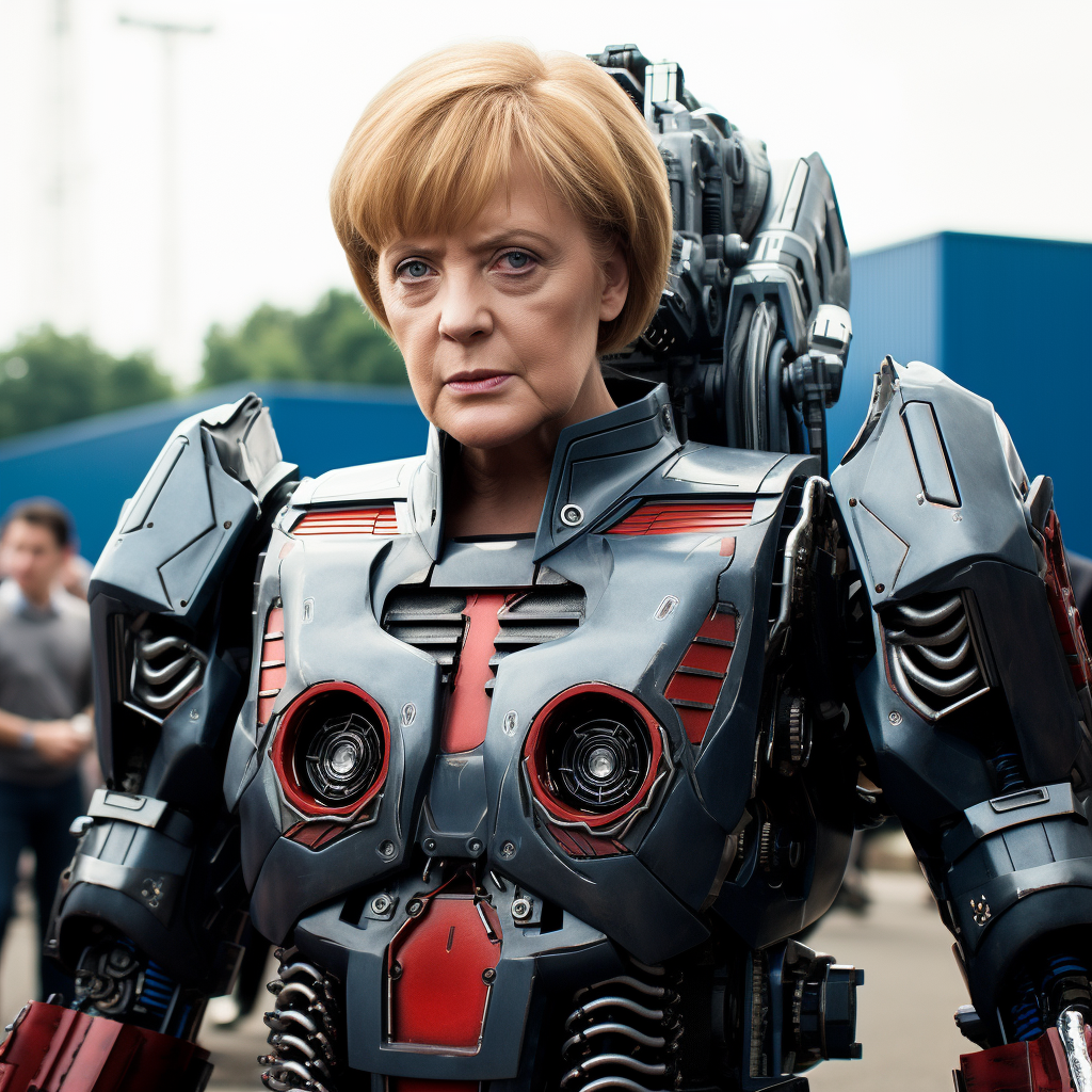 Angela Merkel transforming into Optimus Prime