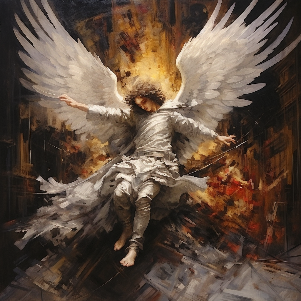 Baroque painting of angel with Icarus