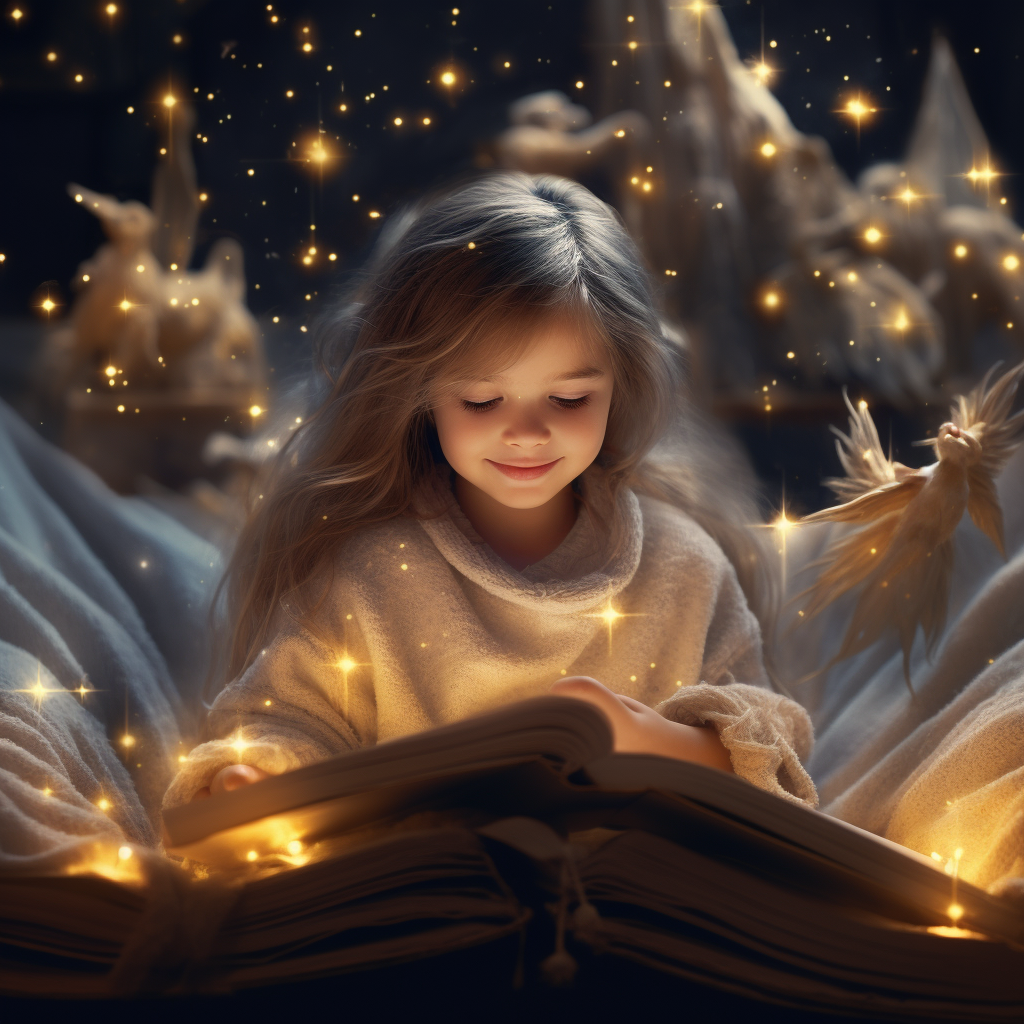 Adorable girl engrossed in book