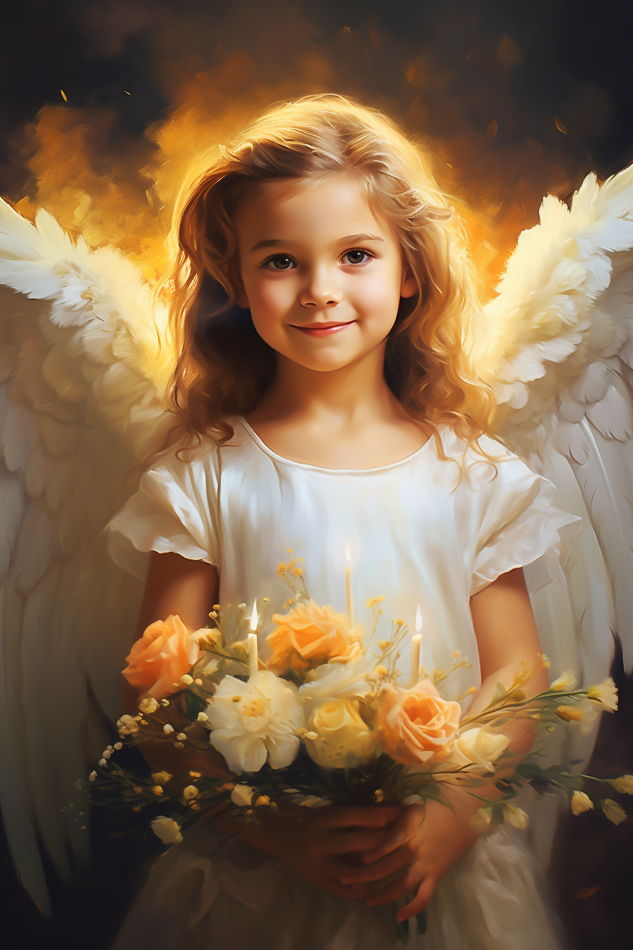 Beautiful smiling angel baby with divine wings