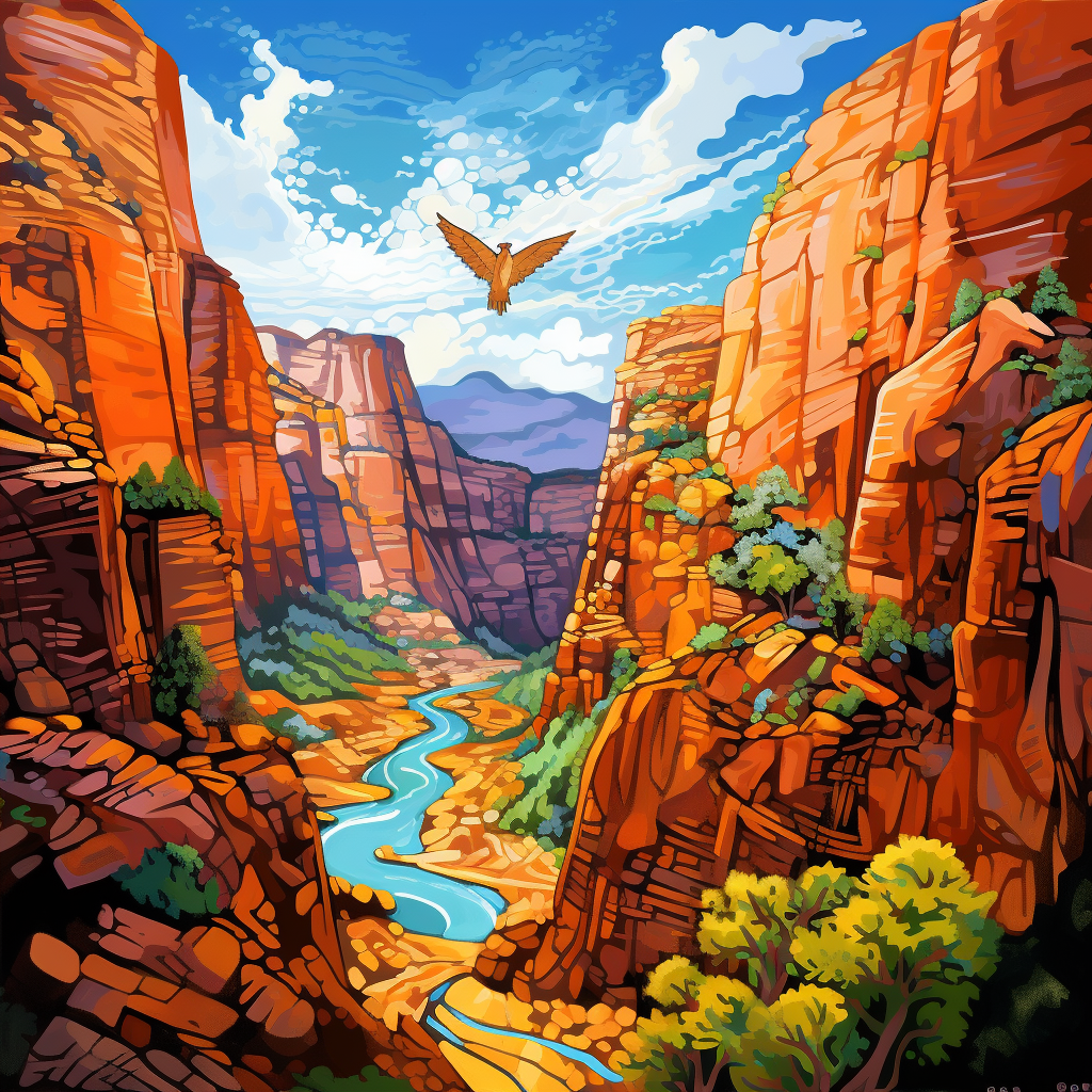 Colorful cartoon depiction of Angels Landing hike