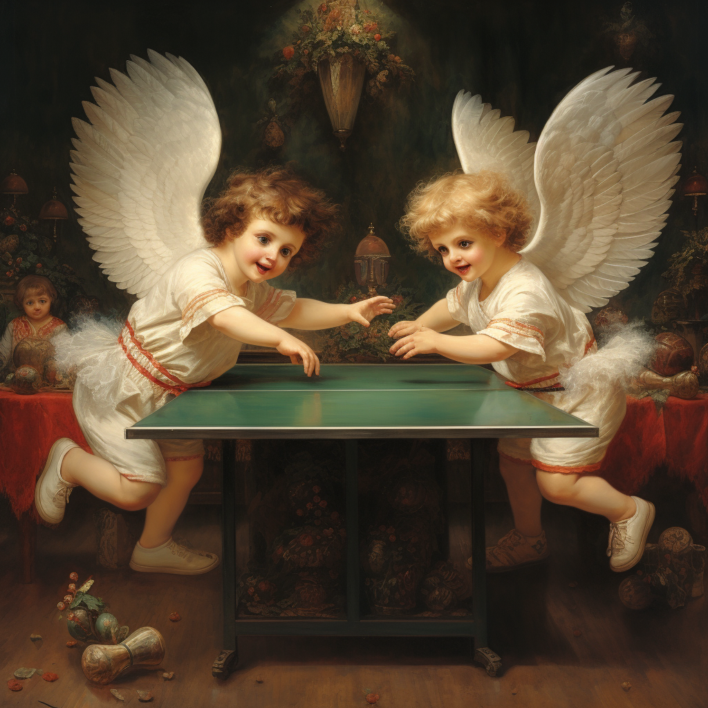 Angels playing table tennis