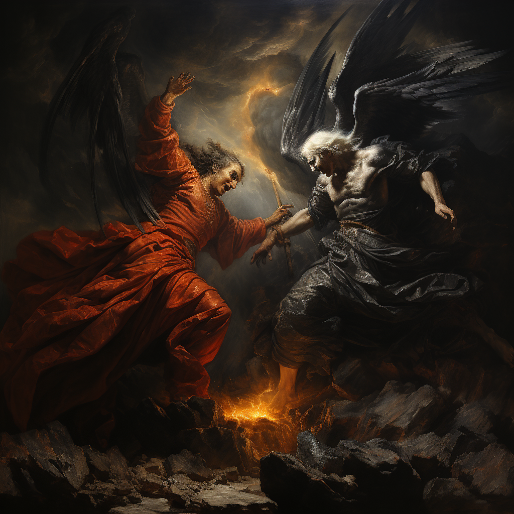 Angels fighting demons in an epic battle