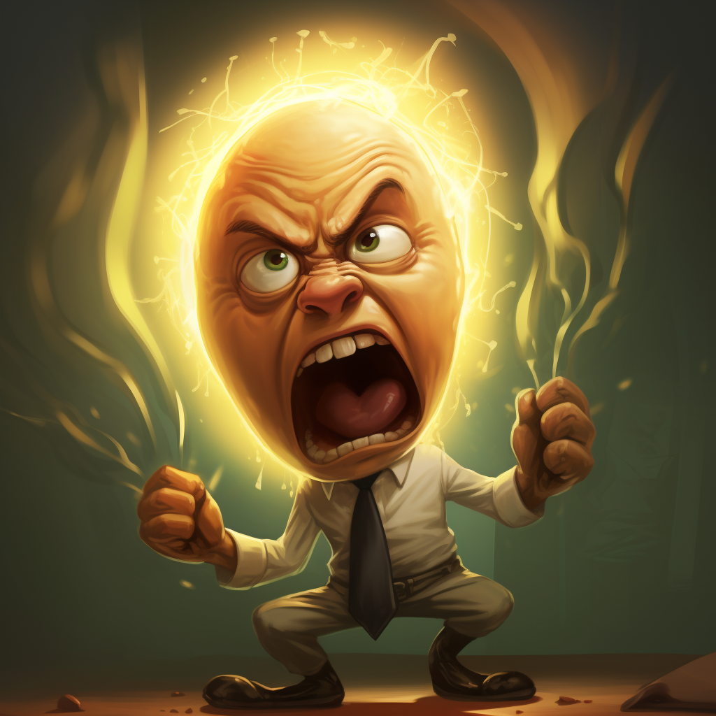 Humanized angry lightbulb illustration