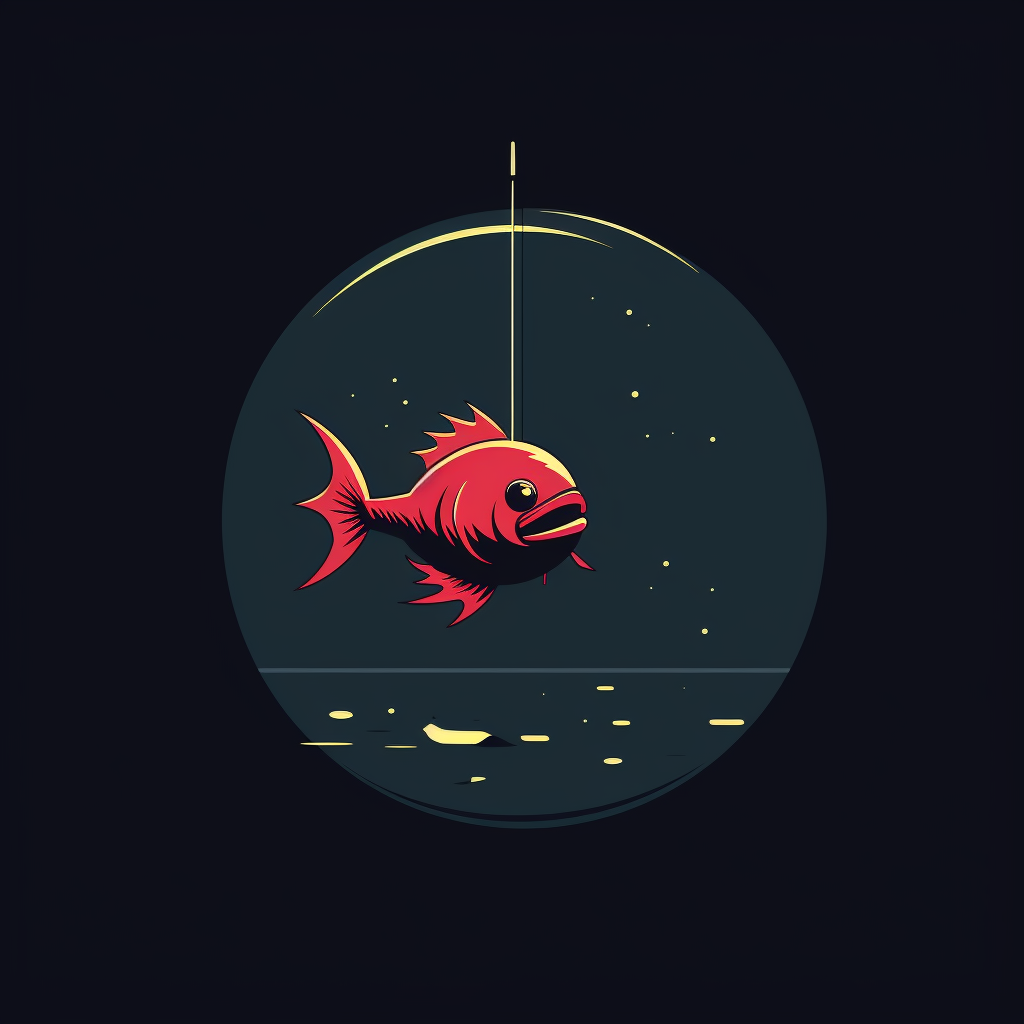 Minimalist angler fish eating Saturn logo