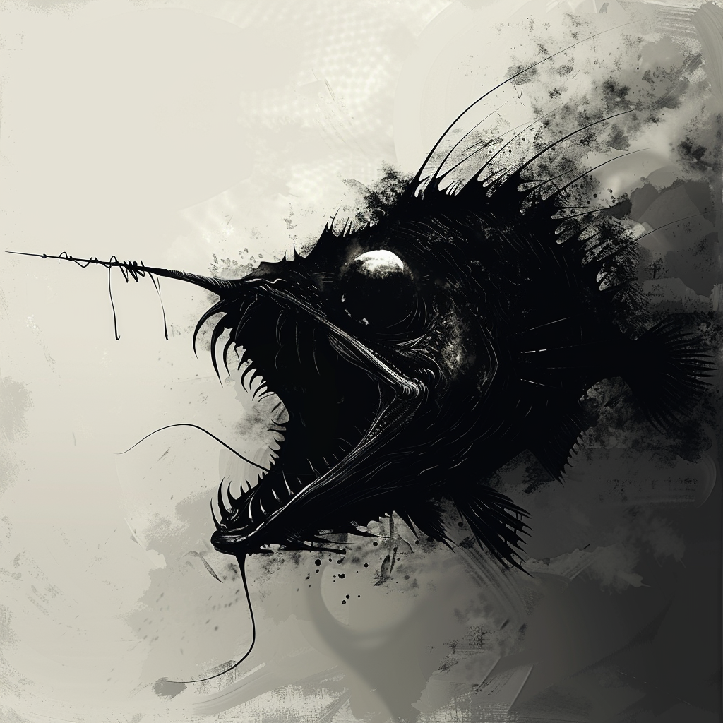 Black and White Angler Fish Art