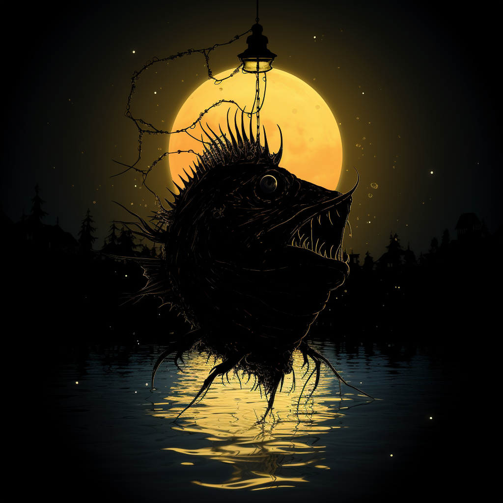 Dark ocean angler fish silhouette