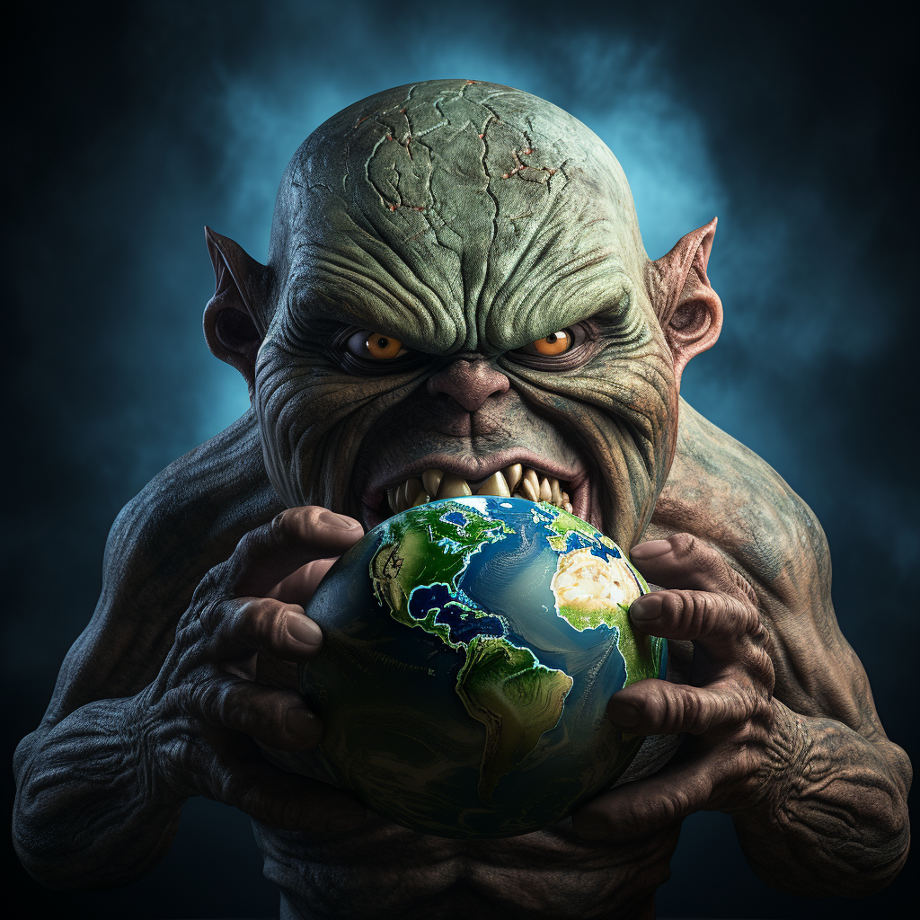 Huge Angry Alien Holding Earth