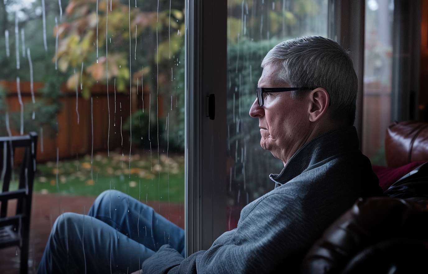 Apple CEO Tim Cook Peeking in Rain