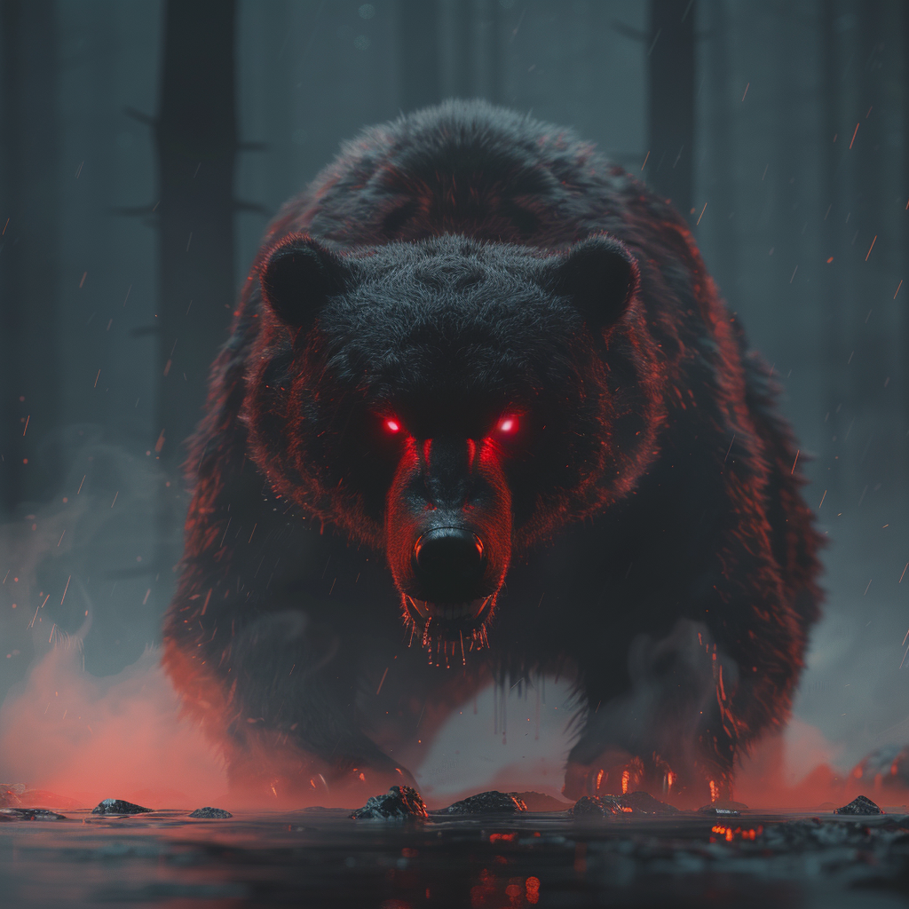 Angry bear with red eyes