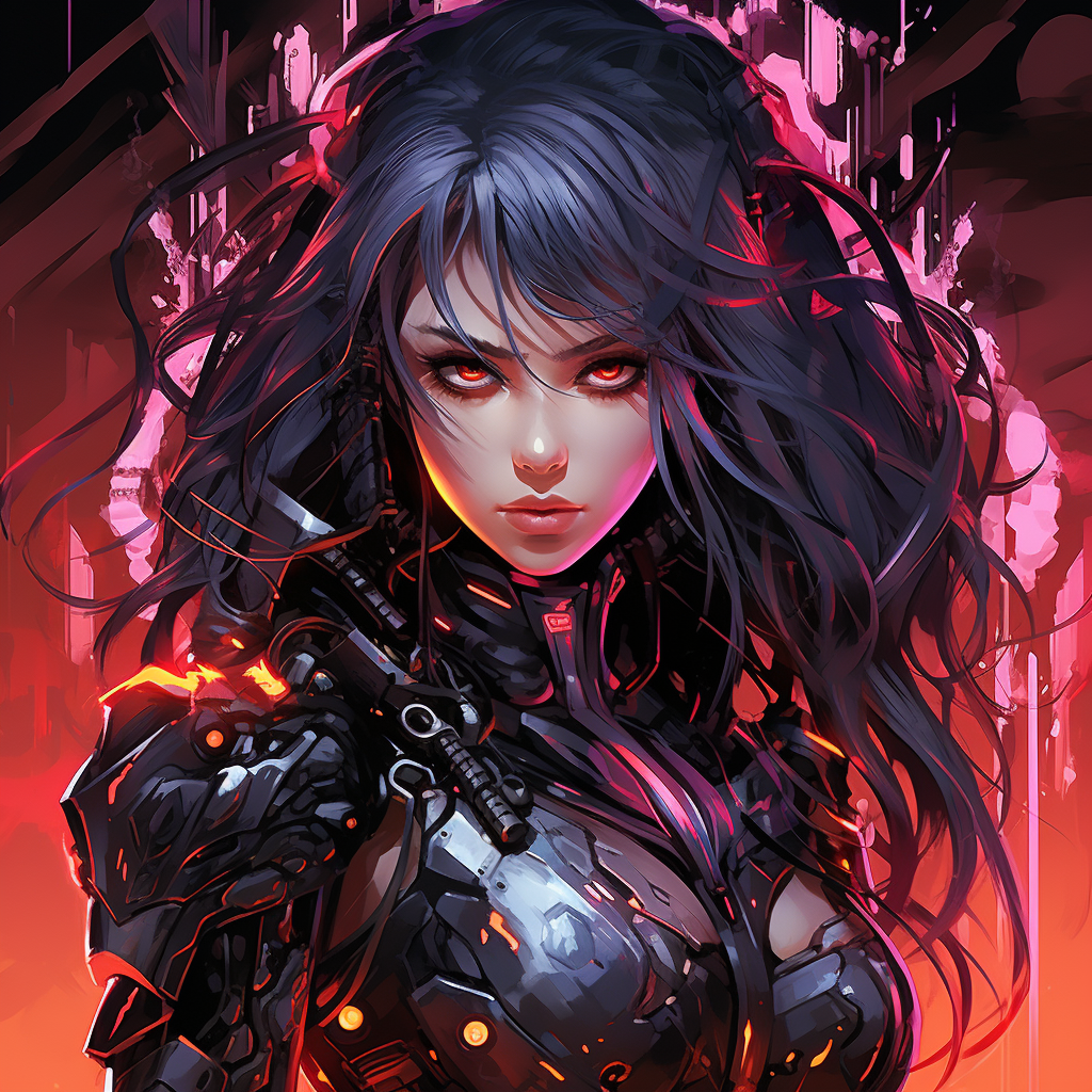 Angry woman in cyber armor