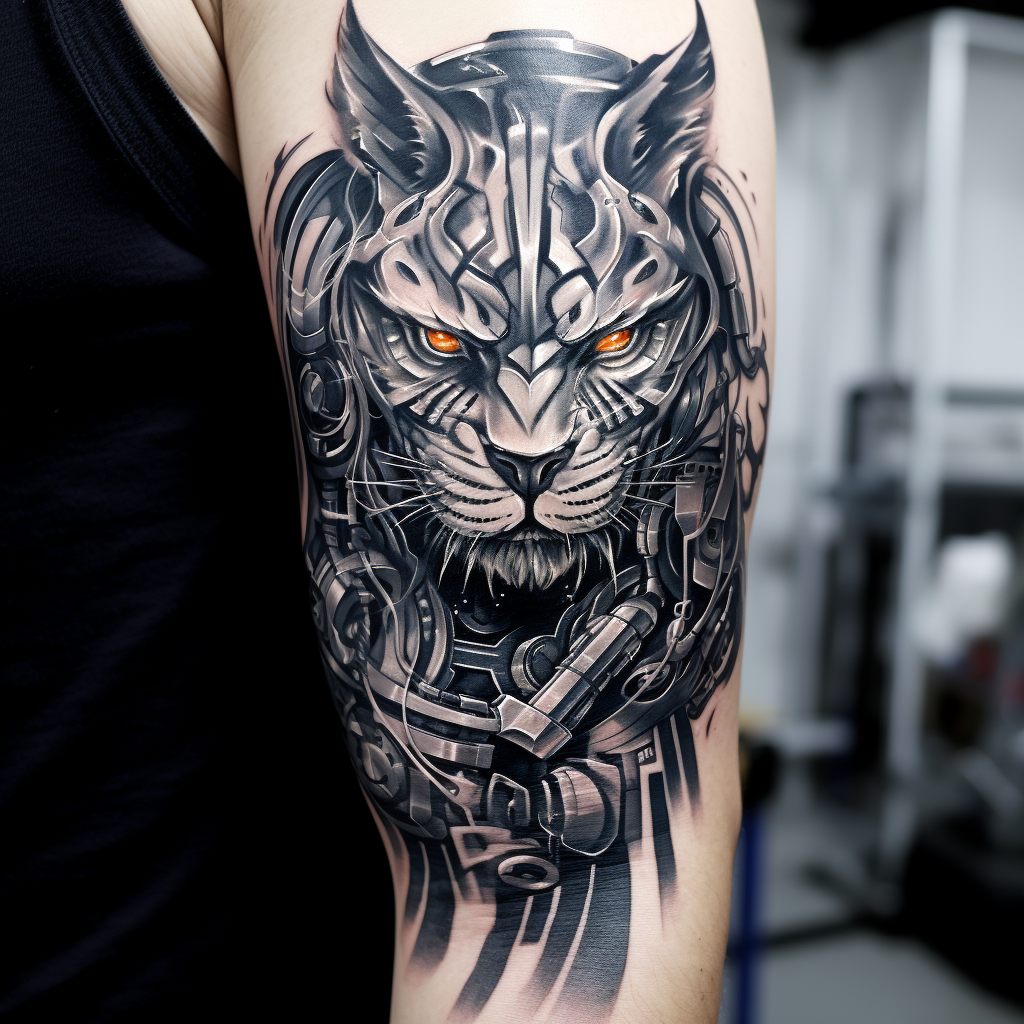 Angry Biomechanical Tiger Tattoo Design