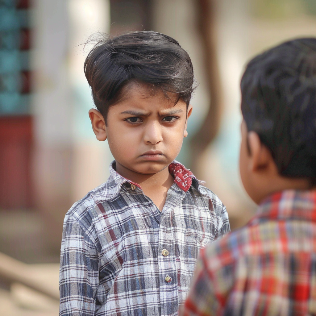 Boy showing anger towards father