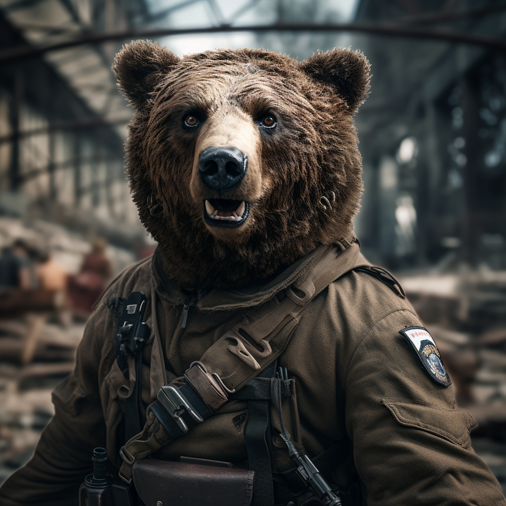 Brown bear war hero in soldier uniform