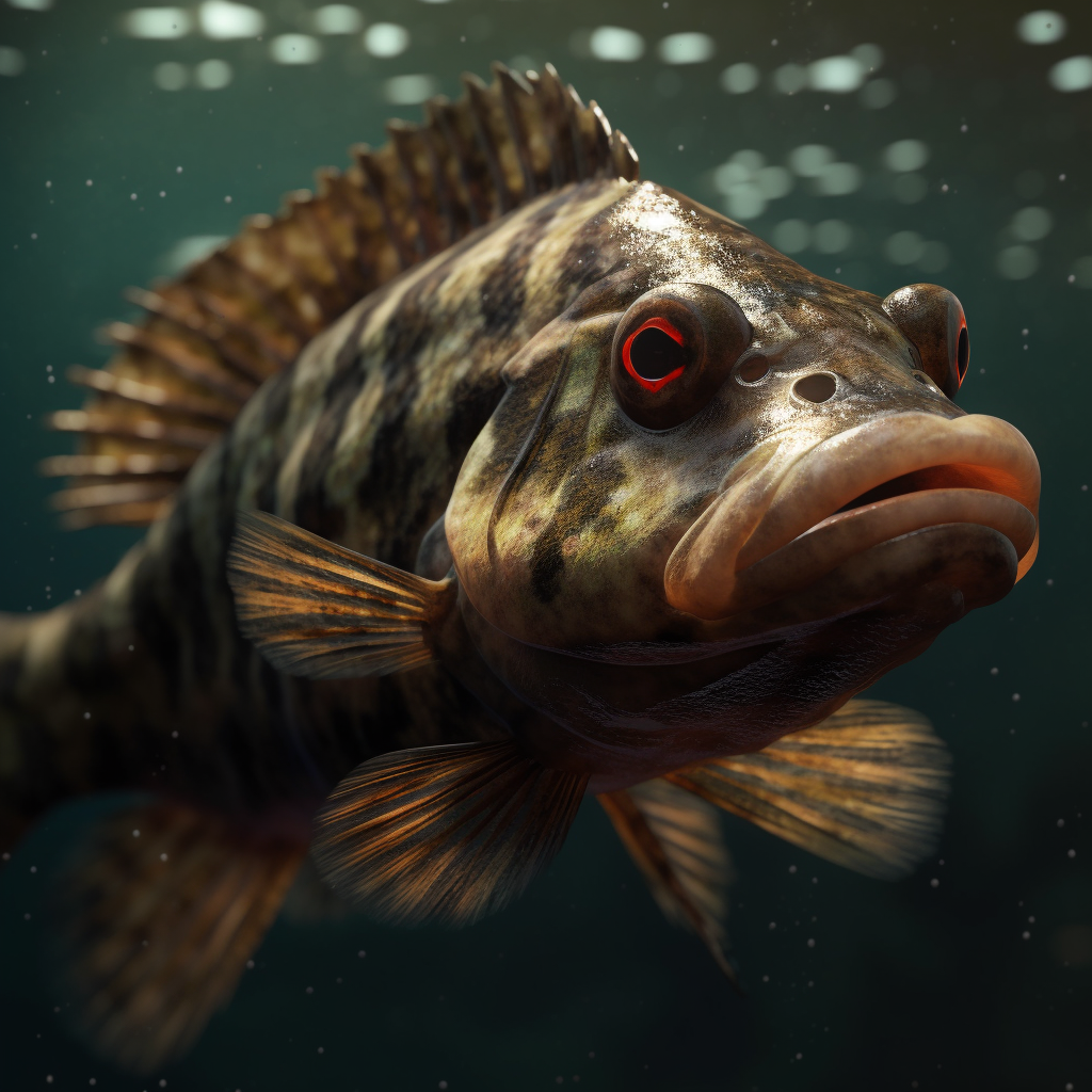 High-detail image of an angry calico bass underwater