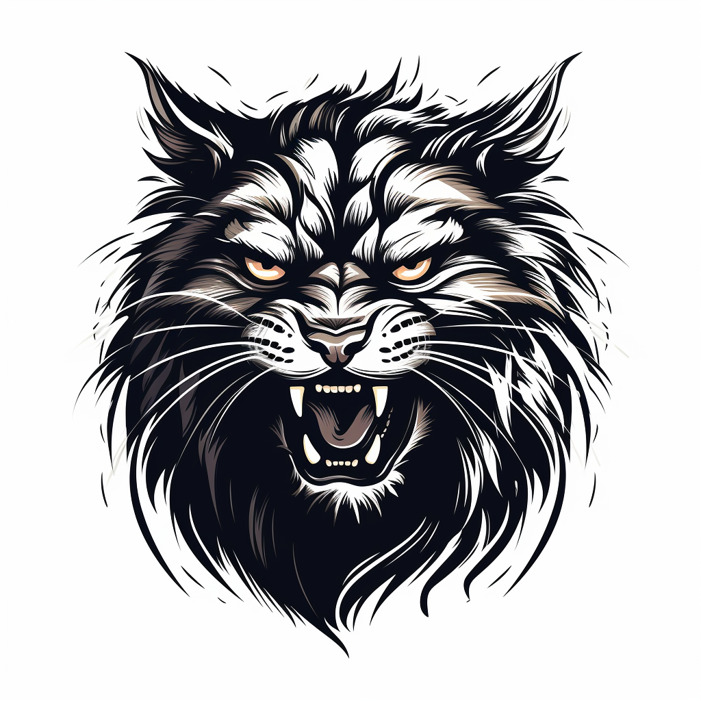 Angry cat in monochrome vector style