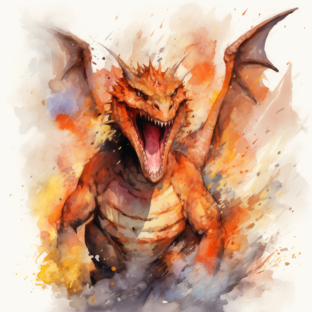 Angry Charizard Blowing Fire Watercolor