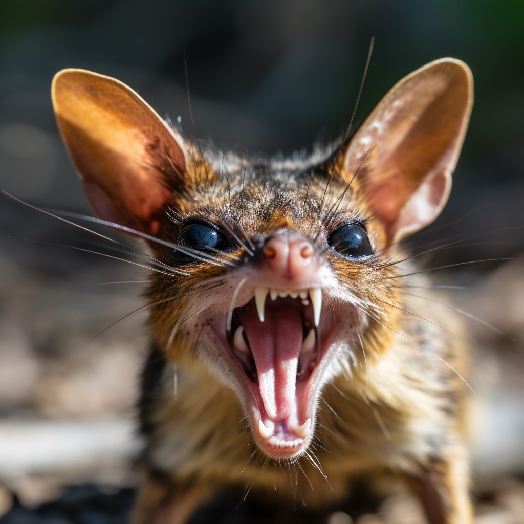 Angry chevrotain with exposed fangs