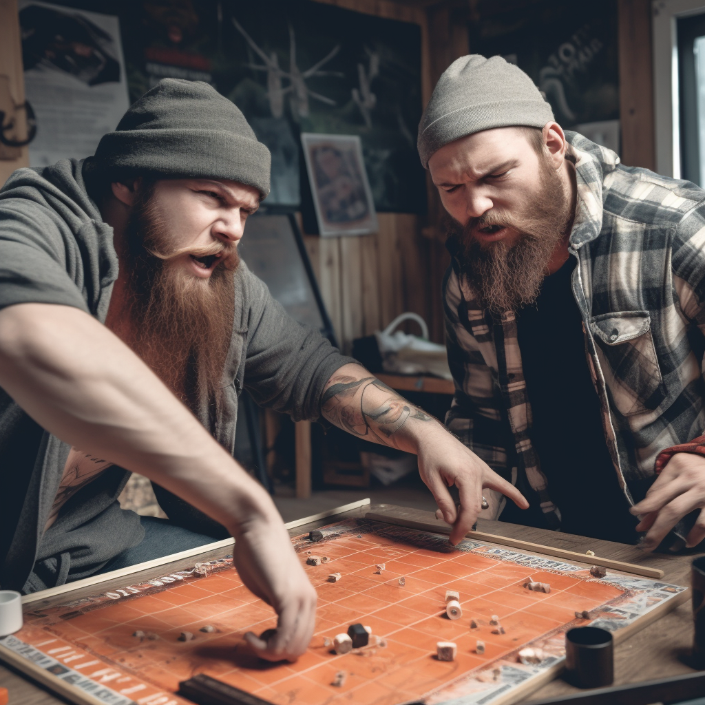 Angry rednecks arguing over a board game