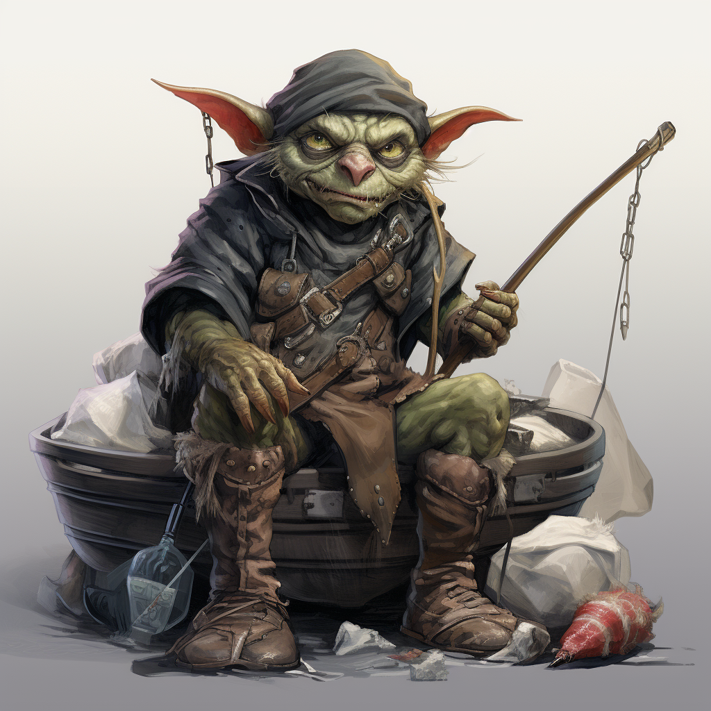 Angry D&D Goblin with Dog-Catching Equipment