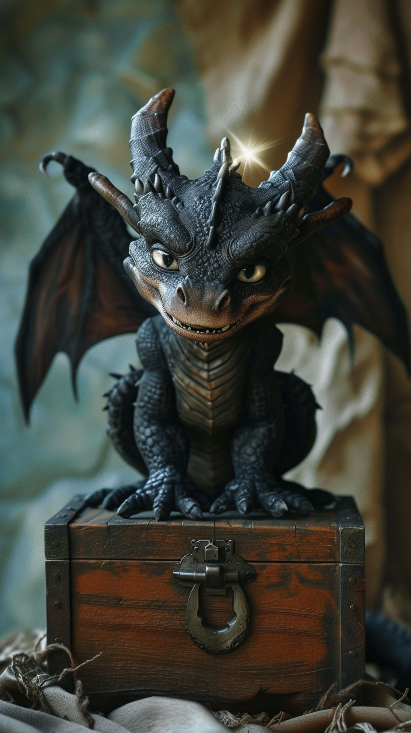 Angry dragon on wooden chest