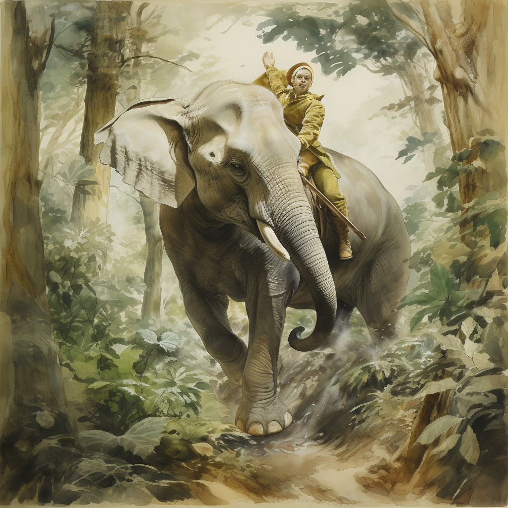 Elephant running through forest angrily