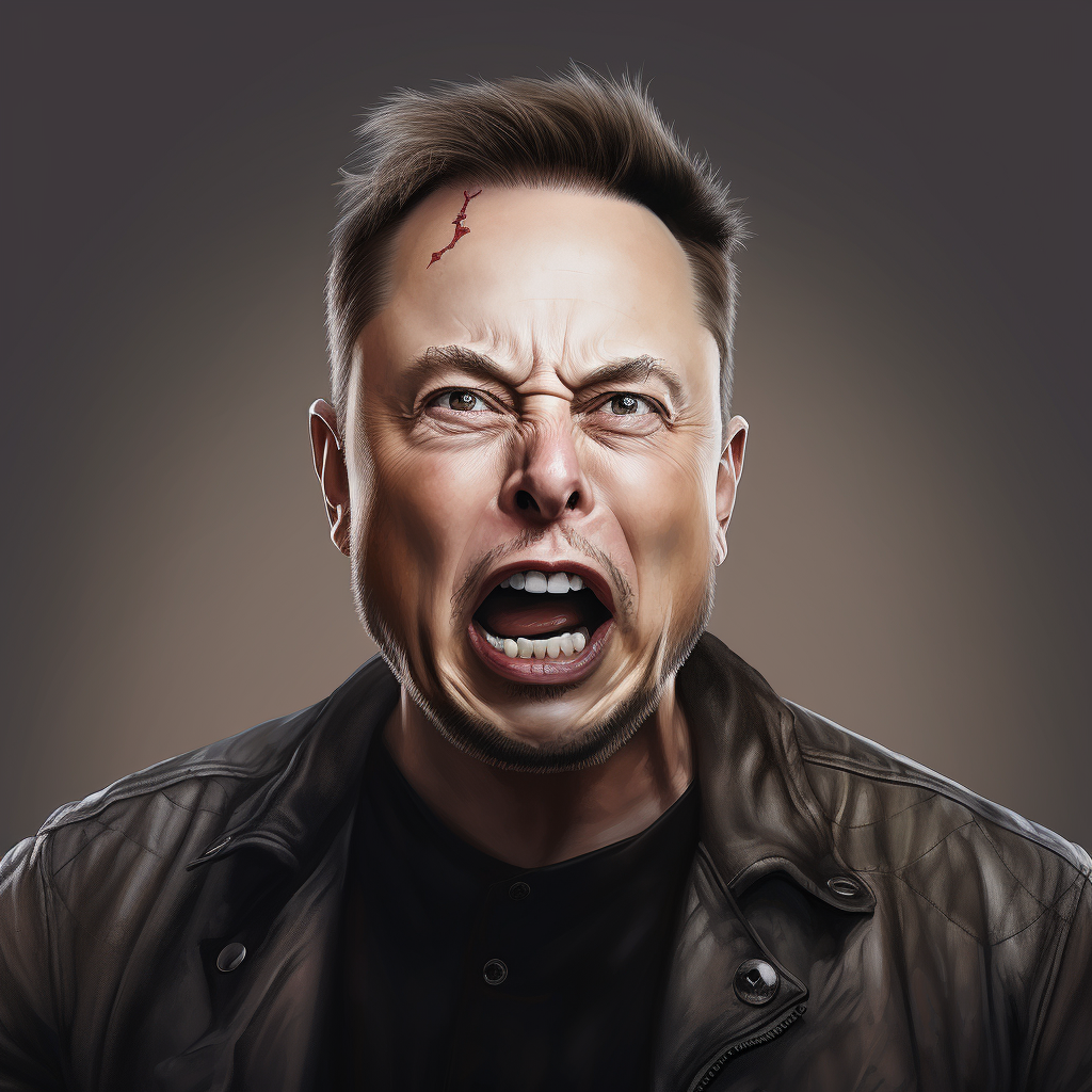 Elon Musk looking angry on light grey background