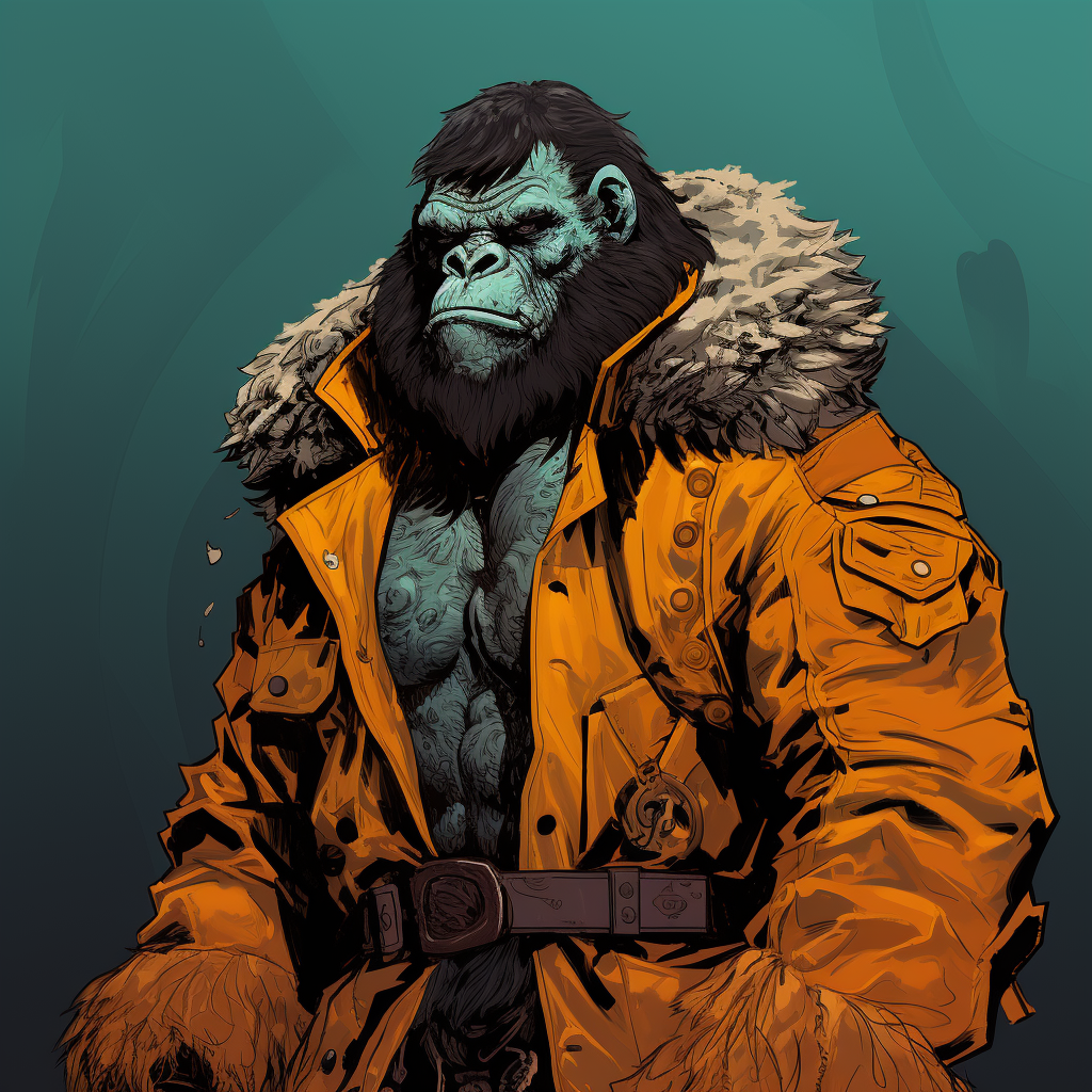 Angry gorilla in comic-style leather jacket