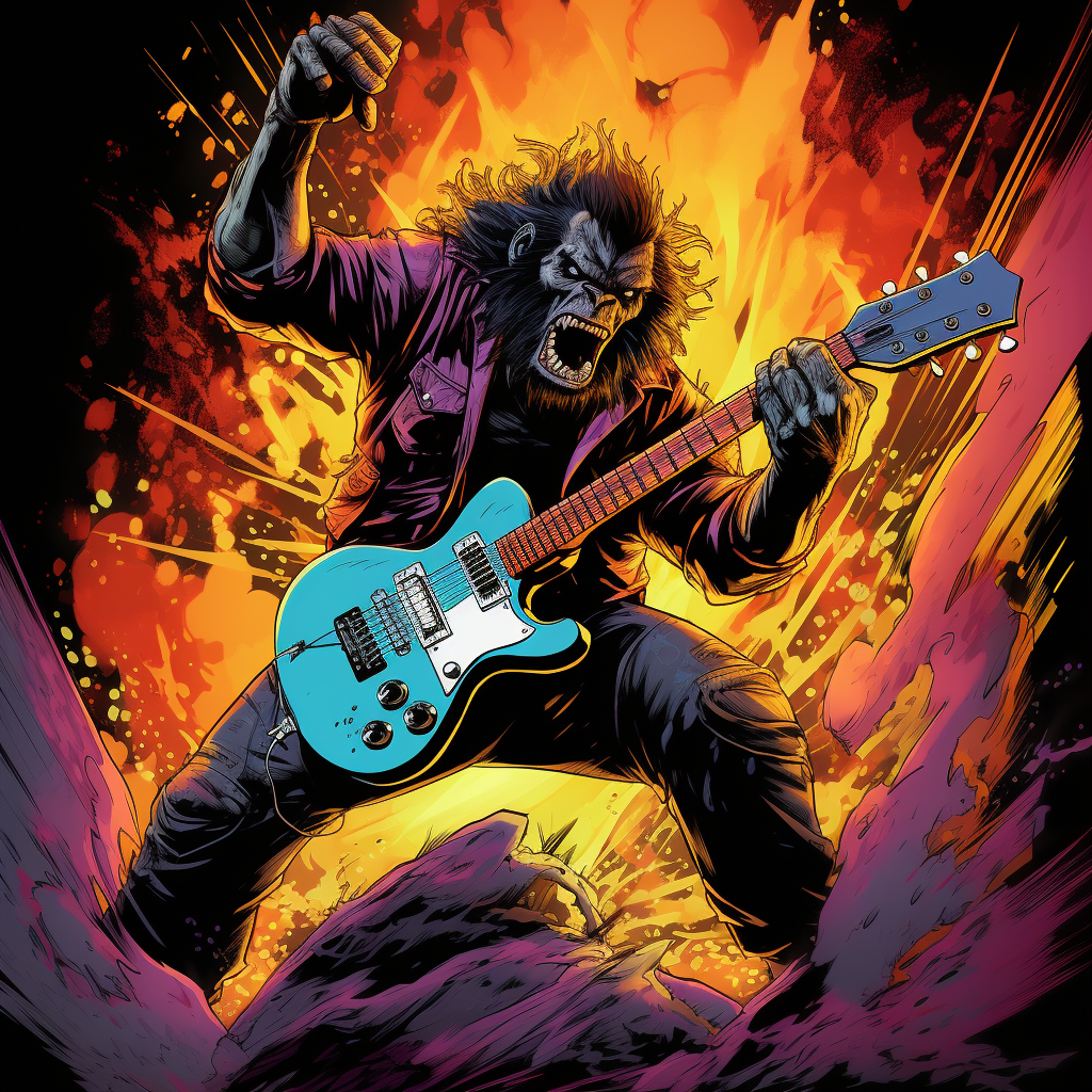 Detailed Angry Gorilla holding a Guitar