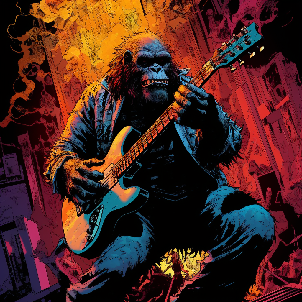 Detailed Angry Gorilla Holding Guitar