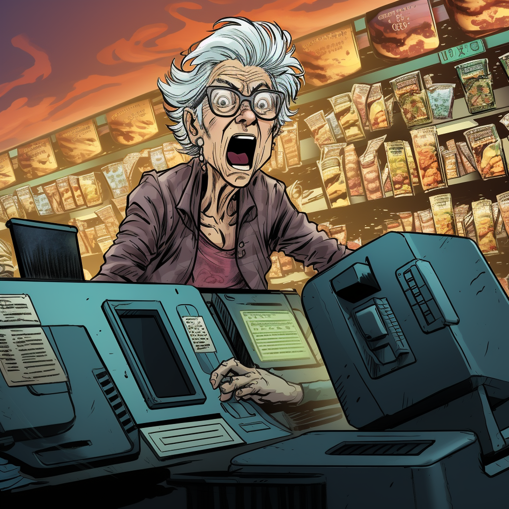 Old lady getting angry in grocery store