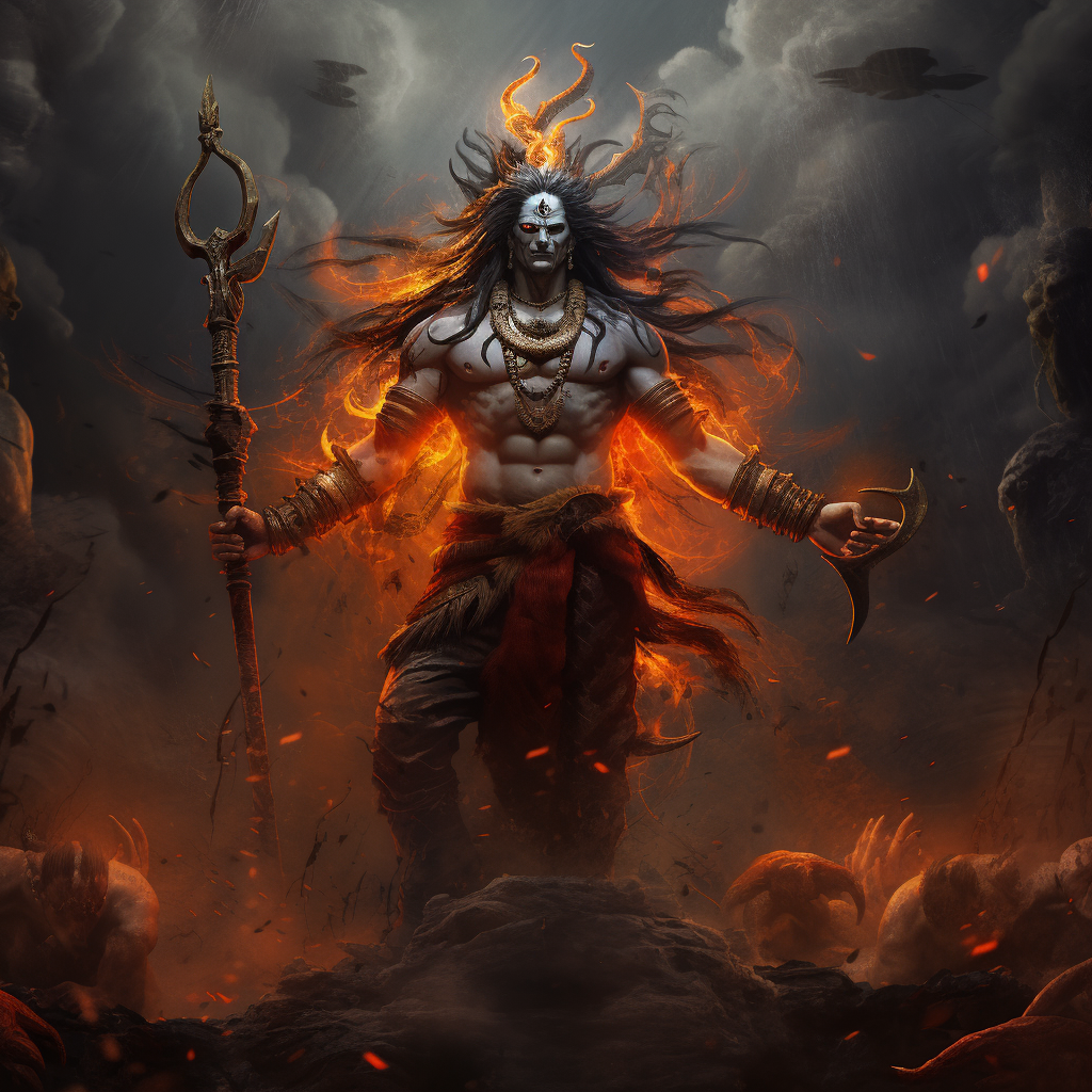 Angry Lord Shiva Warrior with 8 Hands and Weapons