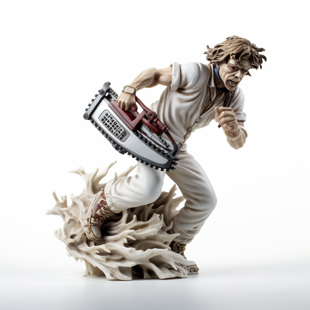 Intense Angry Man Running with Chainsaw