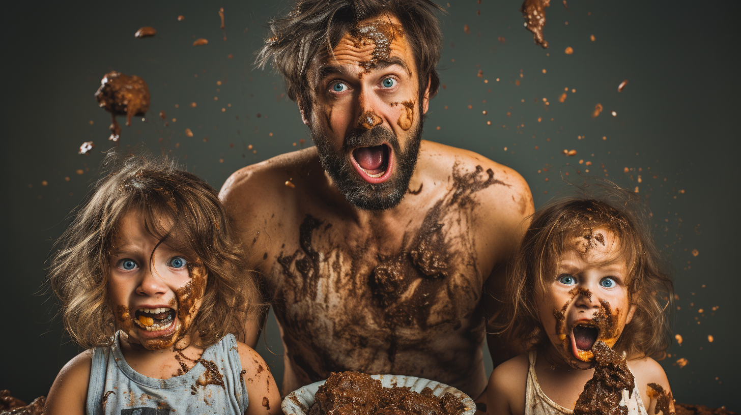 Angry parents with messy child covered in chocolate