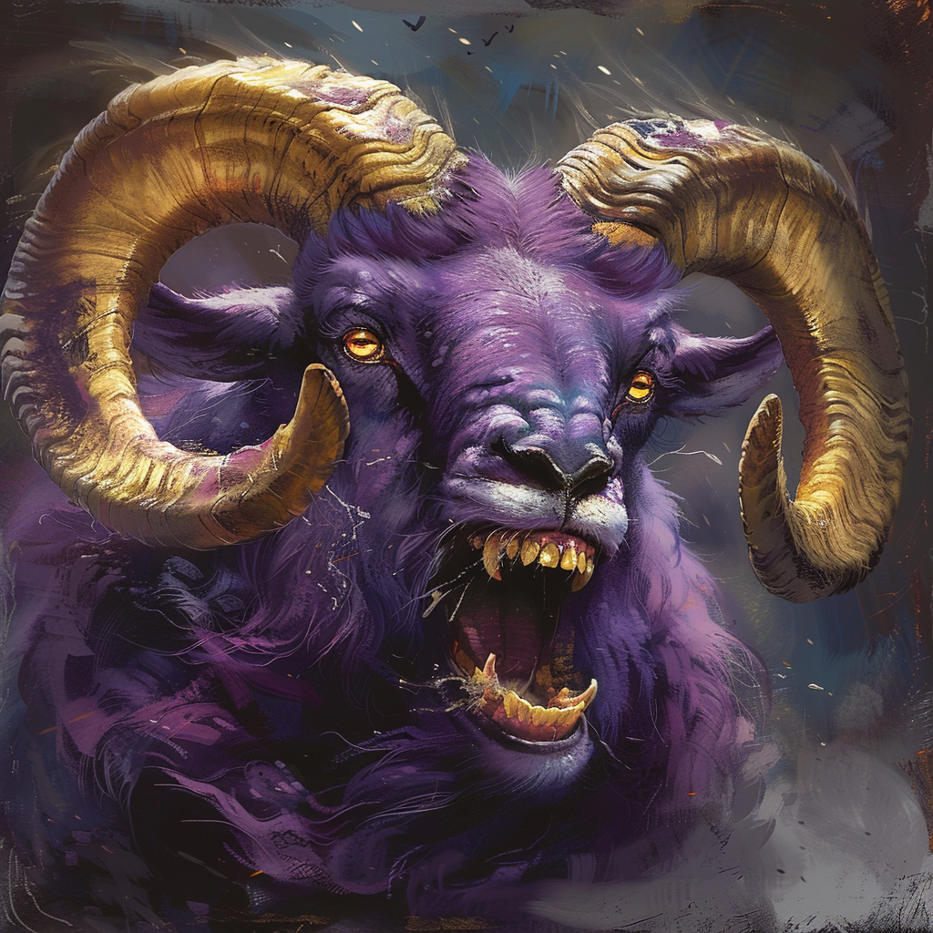 Angry Purple Ram Grey Yellow Teeth