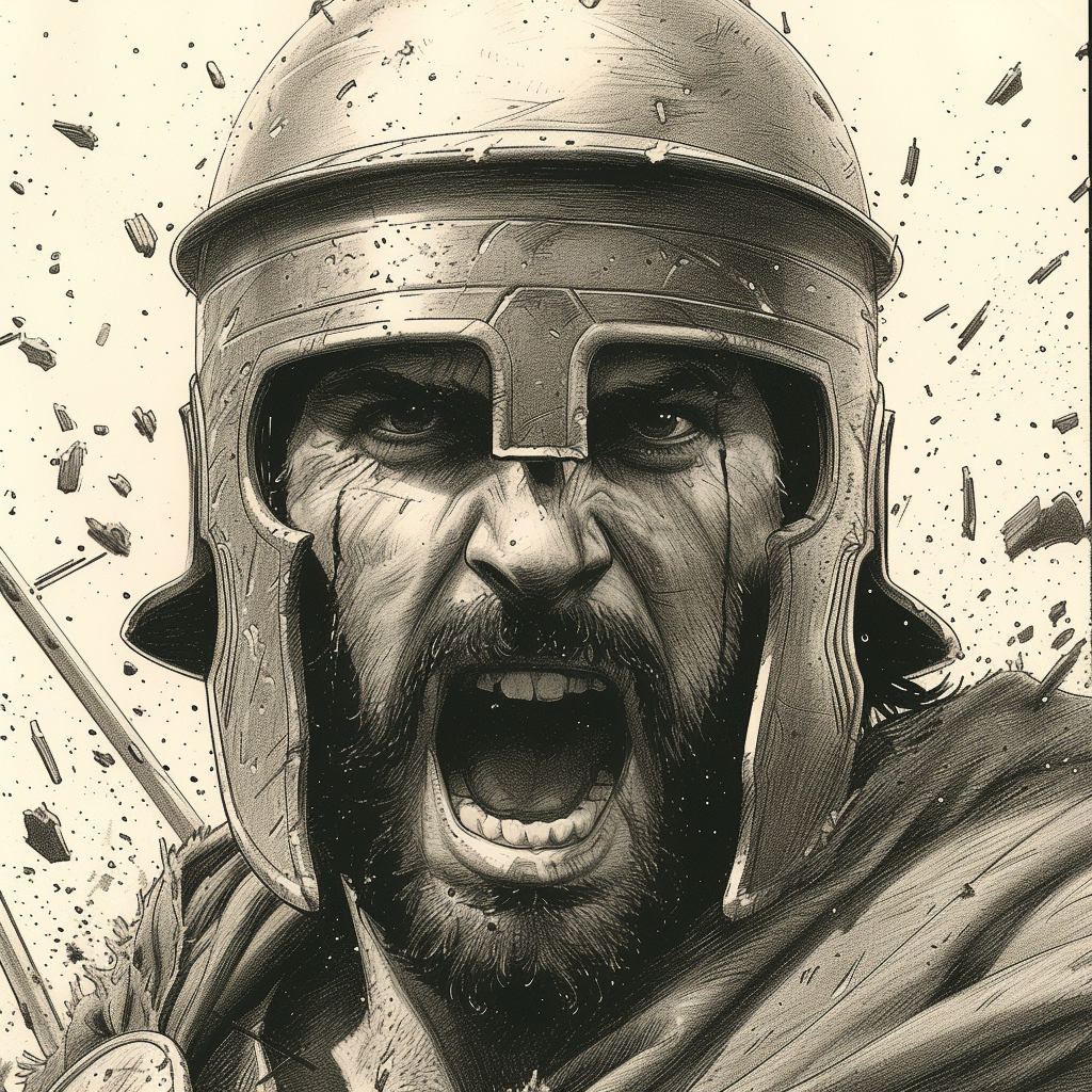 Angry Roman Soldier White Background Inking Hand Drawn Comics